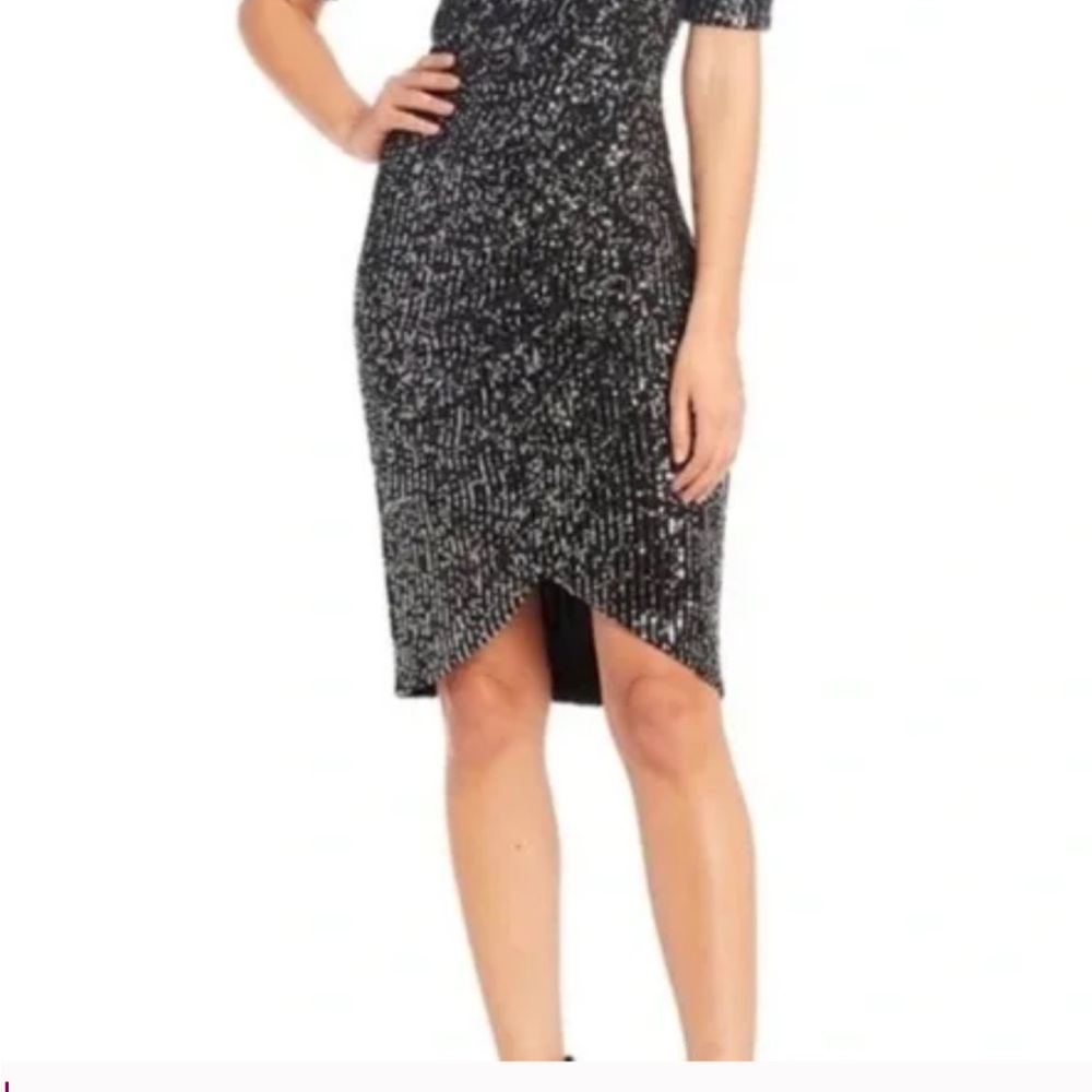 Calvin Klein, Black and Silver Faux wrap dress Size 2